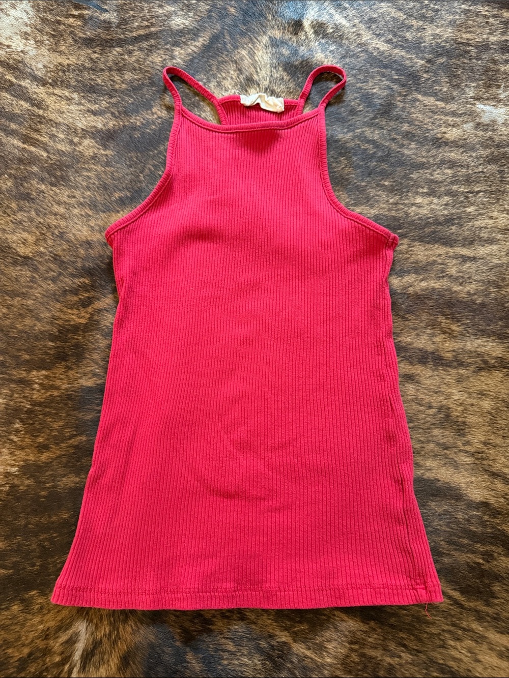 High-Neck Ribbed Tank Top in Bright Red